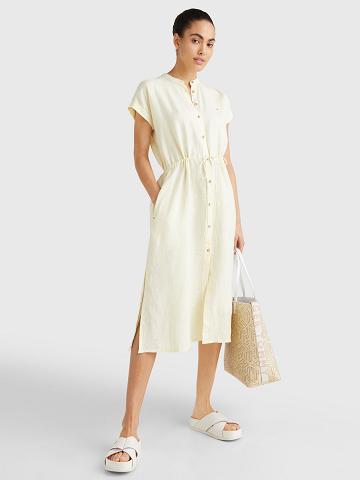 Női Tommy Hilfiger Linen Midi Shirtdress Dresses Sárga | HU 100JPQ